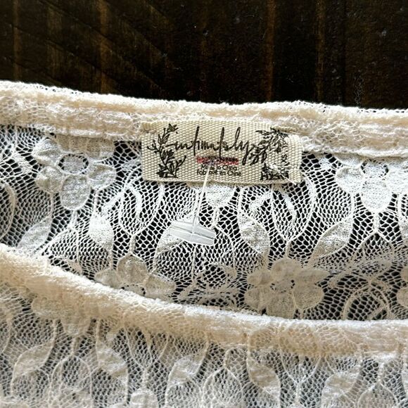 NWOT Free People Keep It Simple Lace Baby Tee Ivory Ruched Semi Sheer Fitted XS - Picture 7 of 14